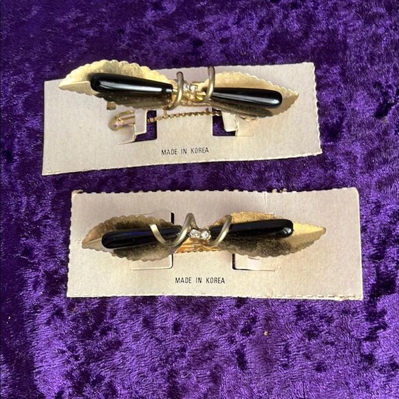 Vintage Elegant Goldtone and Black Barrettes Crystals Korea NWT - Picture 1 of 6